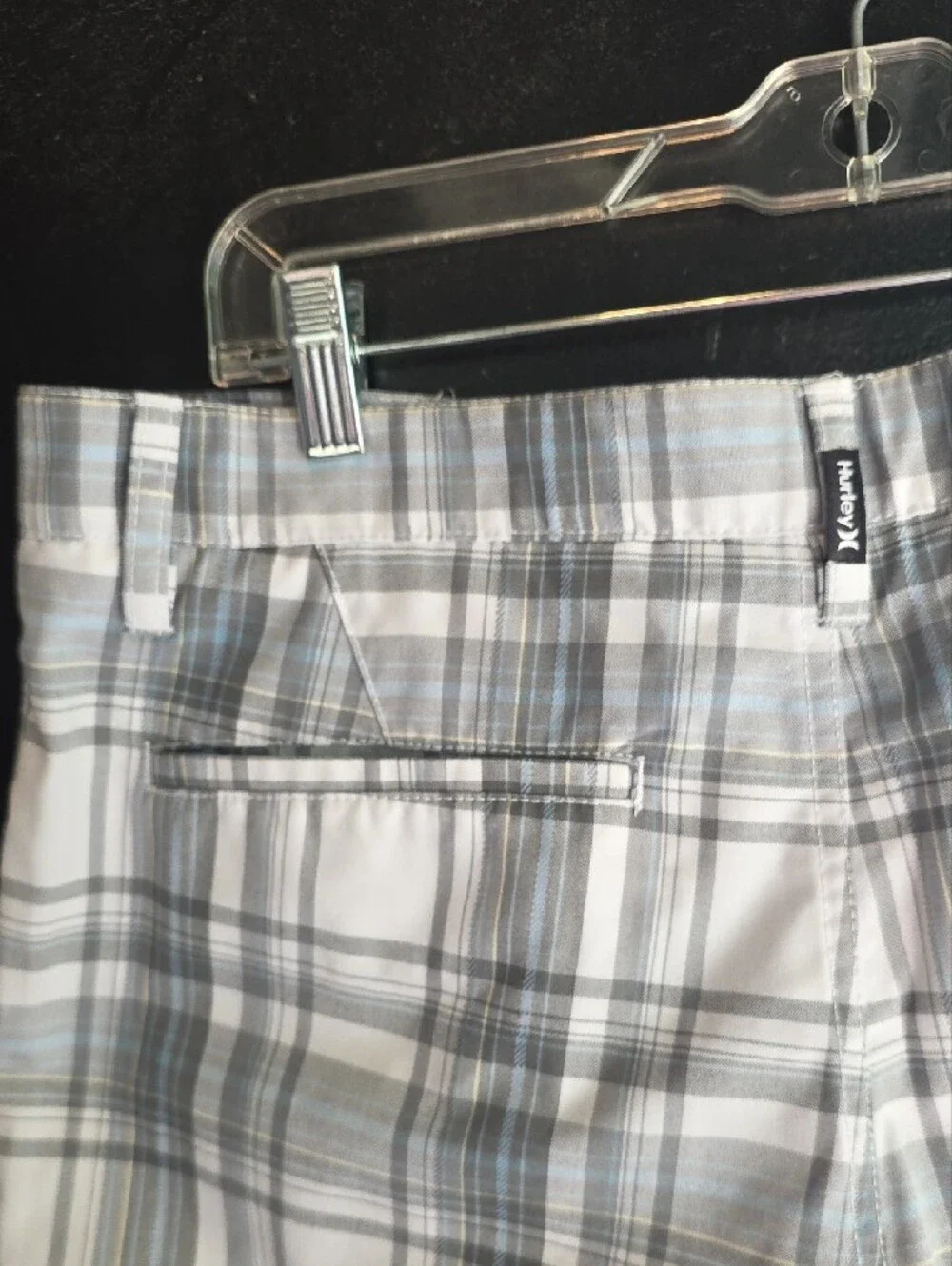 Hurley Men's Plaid Performance Shorts - Gray/White/Light Blue Size 34